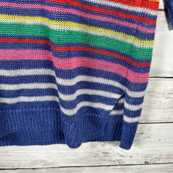 Talbots Linen Summer Sweater Multi Stripe Boat Neck Pullover Coastal Medium - Picture 7 of 8